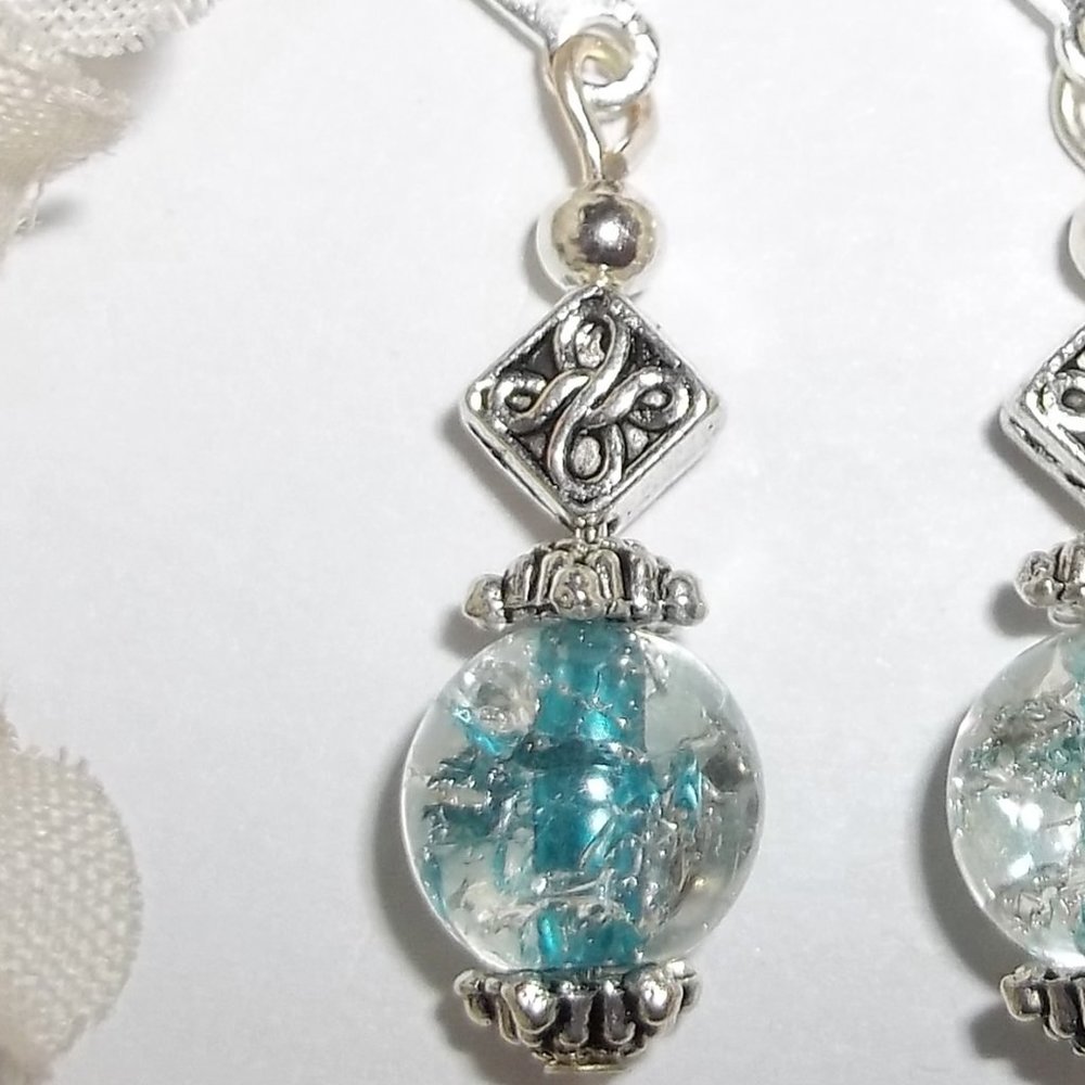 Turquoise Blue Beaded Earring Set Dangle Drop 5432 - Picture 7 of 7